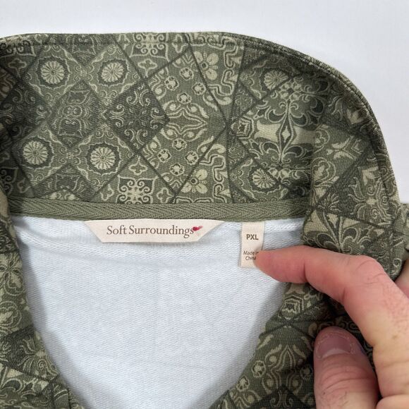 Soft Surroundings Jacket Size XL Petite Green Full Zip Ruched Geometric - Picture 5 of 9